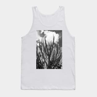 Tall green candelabra cactus i n Auckland Botanical Gardens in monochrome. Tank Top